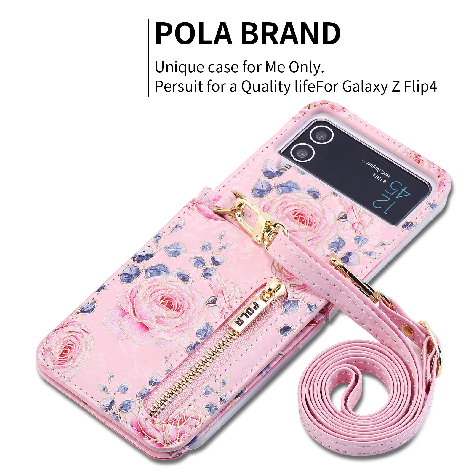 POLA For Samsung Galaxy Z Flip4 5G PU Leather Kickstand Phone Case Rose Pattern Printing Zipper Coin Pocket Cover with Card Holder POLA For Samsung Galaxy Z Flip4 5G PU Leather Kickstand Phone Case Rose Pattern Printing Zipper Coin Pocket Cover with Card Holder